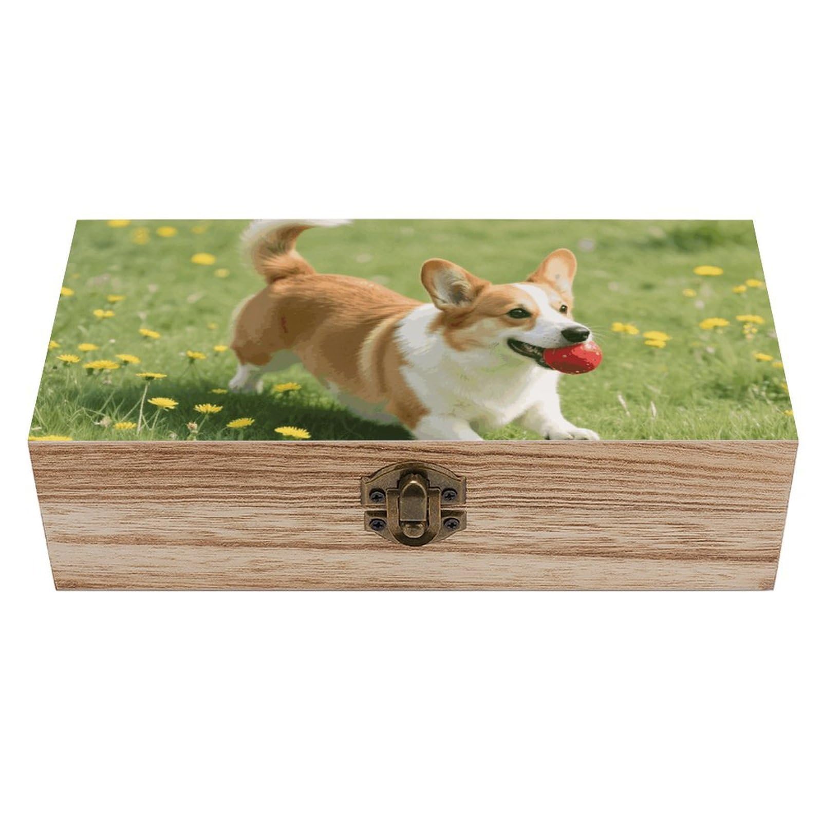 FodPand Decorative Keepsake Box Wooden Storage Boxes with Hinged Lid Handmade Corgi Wood Organizer Memory Treasure Box for Jewelry Craft Card Photo Storage Wedding Bridal Shower Gifts
