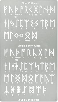 Aleks Melnyk No.409 Metal Stencil, Elder Futhark, Anglo-Saxon Runes 0.5in, Ancient Alphabet, Sigil Magic Alphabet Stencil, Pyrography Engraving, Template Wood Burning, Bookmark