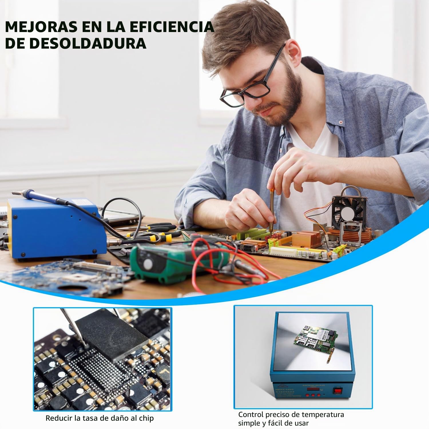 Estación de Precalefacción Microordenador LED, Placa Calefactora Eléctrica | de 200 x 200 mm Placa Calefactora de Soldadura, Estación de Precalefacción, Corriente Alterna 800 W, 50-350 °C