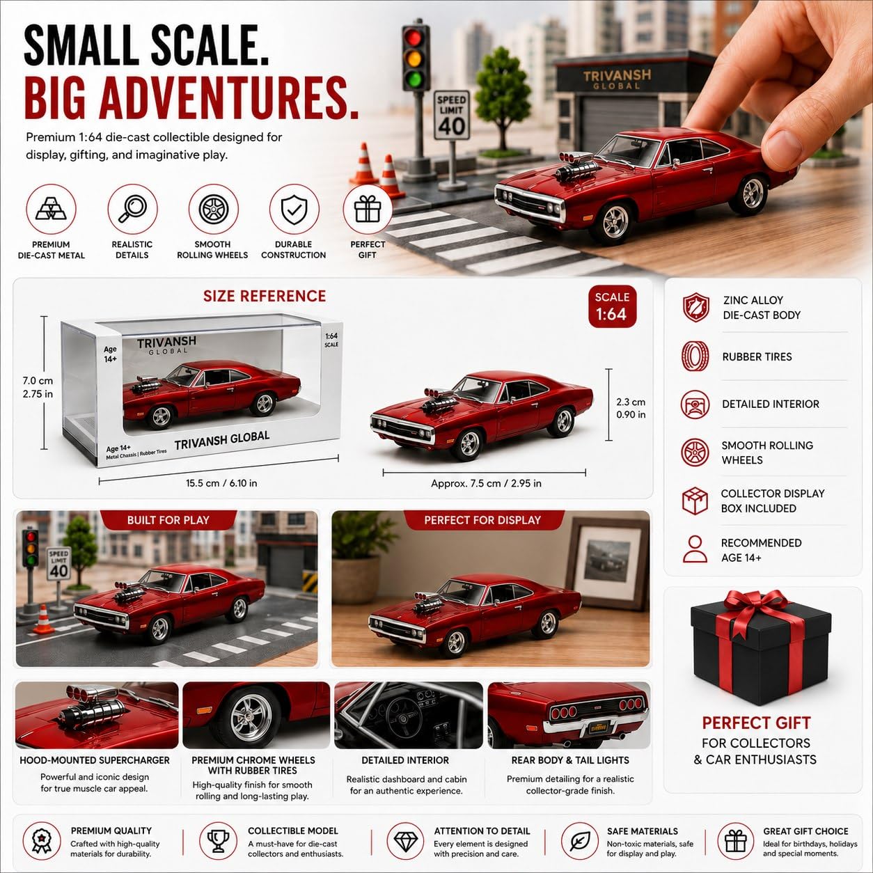 Fast & Furious Red Muscle Car Model - Collectible Die-Cast -3 Fast & Furious Red Muscle Car Model - Collectible Die-Cast -3