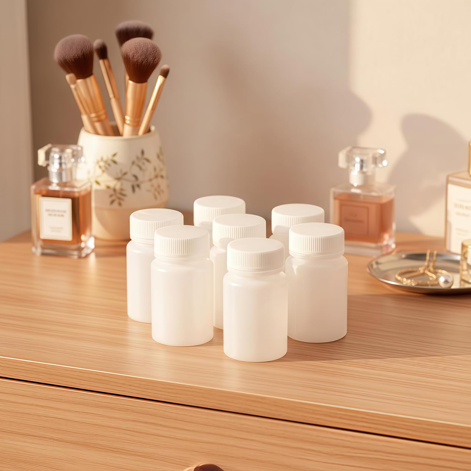 12 recipientes redondos de plástico para píldoras, tabletas de medicina, soporte de almacenamiento de cápsulas, dispensador de píldoras, organizador de cebos (blanco) (100 ml)