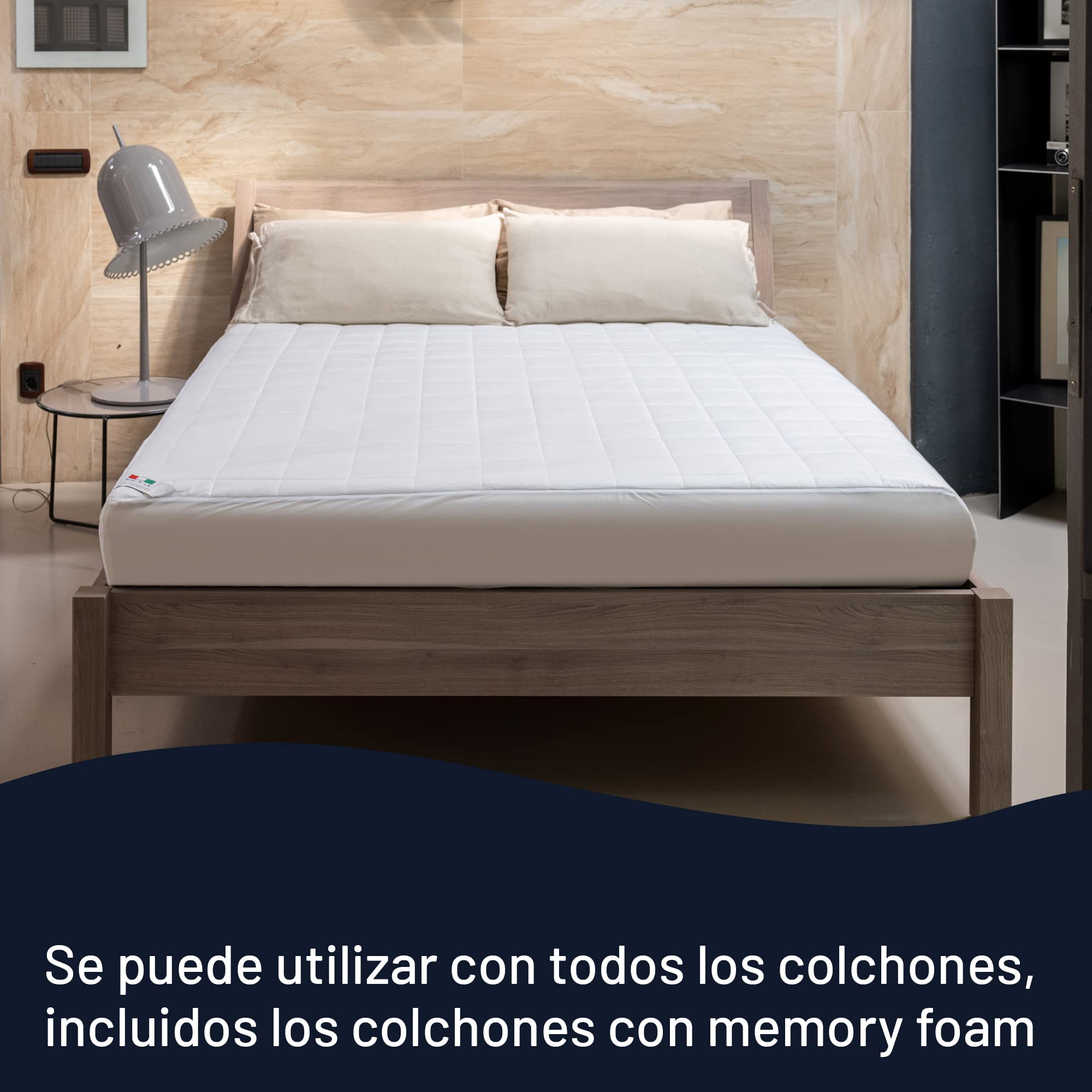 Imetec Adapto - Calientacamas cubre colchòn Maxi Doble 195 x 165 cm, Calentamiento Rápido, Temperatura Constante y Personalizada, 100% Algodón Percal Acolchado, Doble Control, 6 Temperaturas