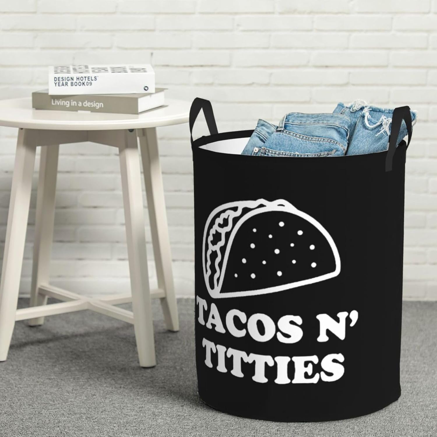 Tacos and Titties Laundry Basket Dirty Clothes Storage Basket Foldable with Handles Laundry Basket, for Bedroom, Bathroom Small