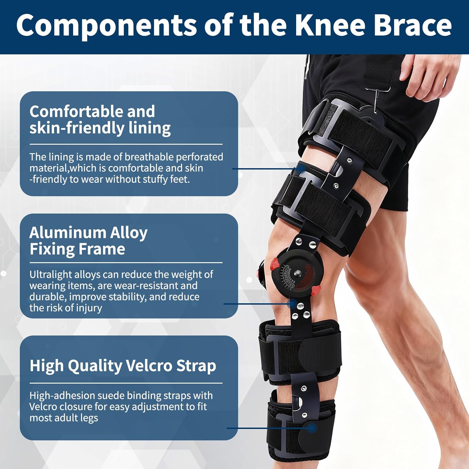 Adjustable Hinged Knee Brace for Men & Women, ACL Support with Side Stabilizers for Meniscus Tear, Post Reduce Knee Pressure, Surgery & Sports Recovery