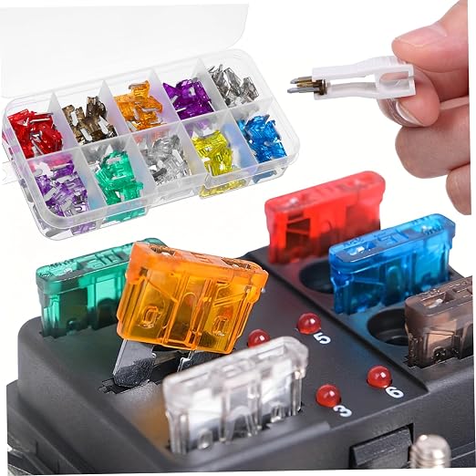 Kit de 120 fusibles mini para automóvil, embarcaciones, vehículos recreativos y camiones – Asortamiento organizado contra sobrecargas y cortocircuitos, con estuche compacto de fácil acceso miniatura 9