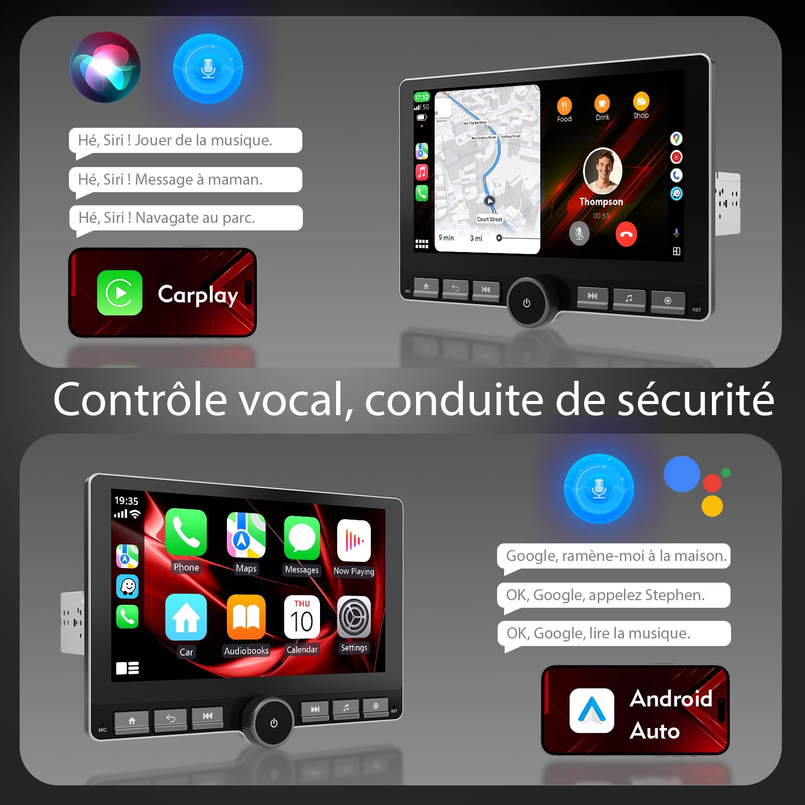 Haudio 360° Rotatif Autoradio, 1 Din DSP Car Stereo, Écran IPS 10,1" avec Carplay sans Fil et Android Auto, Car Play avec Caméra Arrière, Mirror Link, Commande Vocale AM/FM/RDS avec Bouton 2+64G