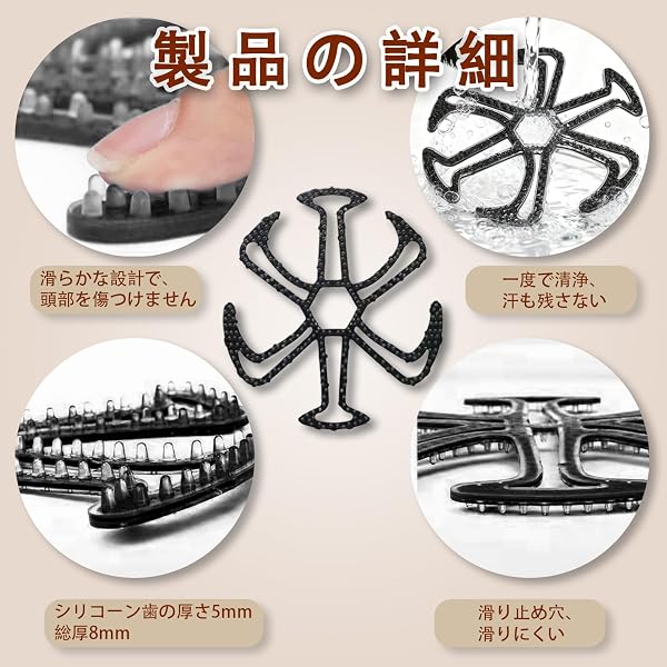ヘルメットライナー エアーヘッド シリコン製 インナーパッド 髪型崩れ防止 通気性 ムレ防止 バイク 自転車 作業用 男女兼用 ブラック - 3