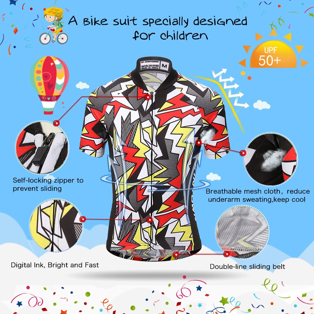 Ensemble De Vêtements De Cyclisme pour Enfants Garçons Maillots Filles Jersey À Manches Courtes + Short avec 3D Rembourré Coussin