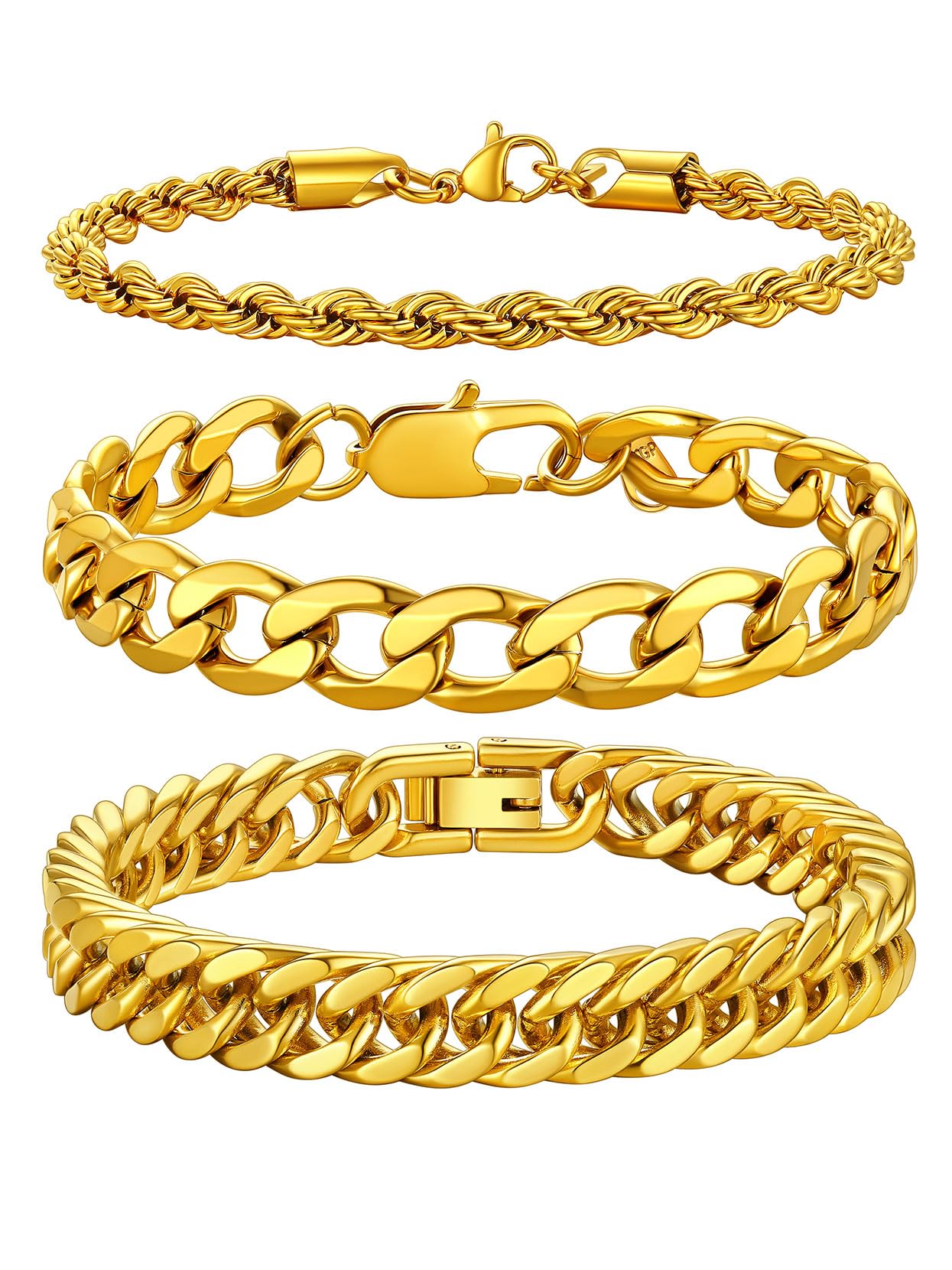 Richsteel 2/3 Piezas Pulseras Hombres de Cadenas Acero Quirúrgico, 19cm 21cm 23cm Largo, Pack de Brazaletes, Buen Peso, Incluye Caja de Regalo Recycled Claim Standard 100