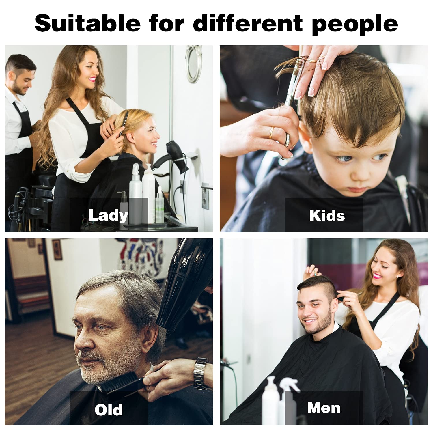 Capa de corte de pelo de nailon impermeable, capa grande para corte de pelo con cuello elástico ajustable, delantal de peluquería para salón en casa y barbería, paquete de 4