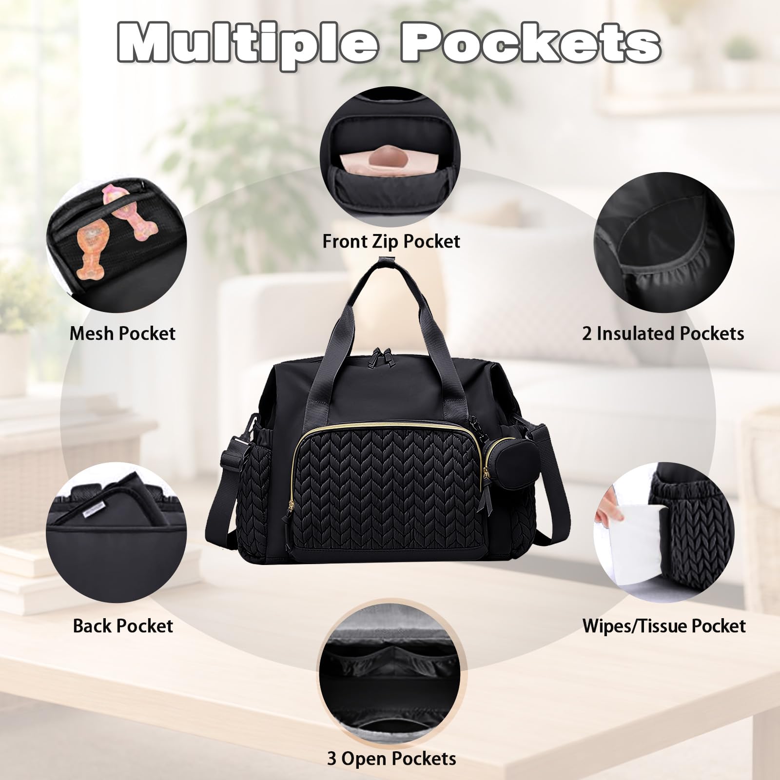 Bolso cambiador multifuncional grande, bolso de hombro con estuche para chupete, bolso cambiador impermeable para viajes, playa, uso diario