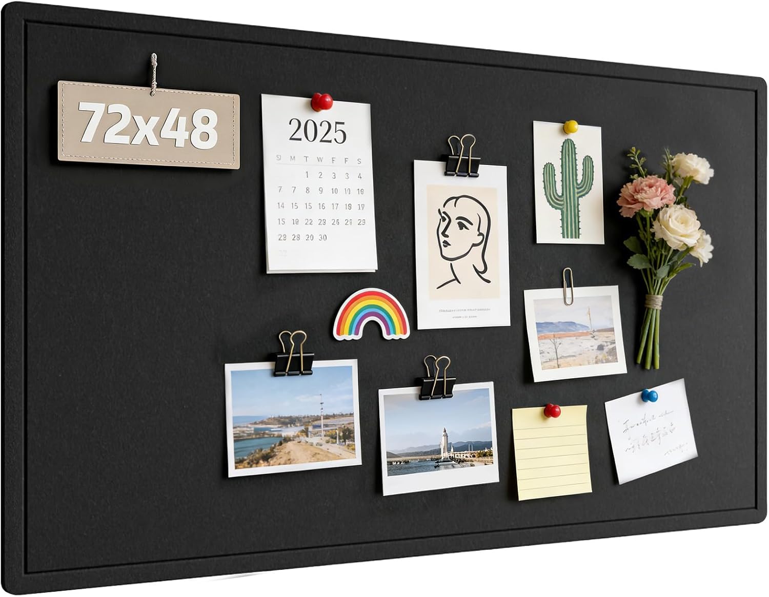 72x48 Inch Large Felt Bulletin Pin Board, Foldable with Pushpins - Black Bulletin Boards, Felt Board for Wall, Big Mood Tack Pinboard