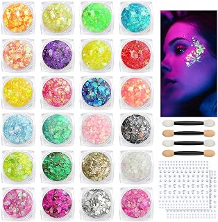 Fluorescent Sequins, 24 Colors Gel Glitter for Body Fluoreszierendes Glitter Makeup Gel Glitter for Body Lips Makeup Masquerade Halloween Christmas Music Parties