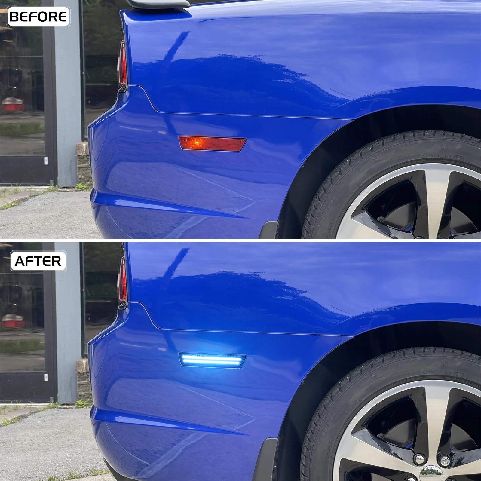 Luces de marcador laterales LED azules con lente ahumada para Dodge Challenger 2008-2014 Dodge Charger 2011-2014, reflectores de marcador de parachoques trasero, 2 unidades 4