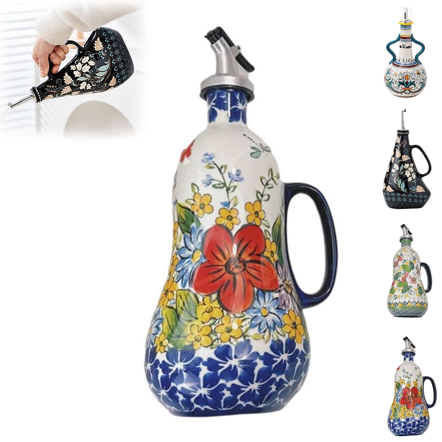 Botella dispensadora de aceite de oliva de cerámica, boquilla antigoteo para cocina, ideal para vinagre y salsas