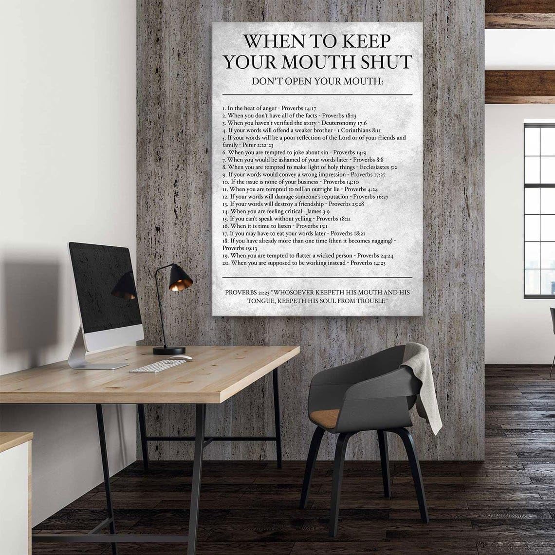 NATVVA When To Keep Your Mouth Shut Inspirational Communication Wall Art Canvas Artwork Wall Decor Bible Verse Prints Painting Art Prints Picture Home Decoration No Frame
