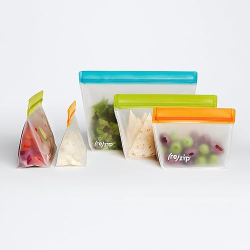 Miniatura 5 de rezip - Paquete de 5 bolsas reutilizables de pie  Sin BPA, grado alimenticio, a prueba de fugas, apta para congelador y lavavajillas, cuarto de