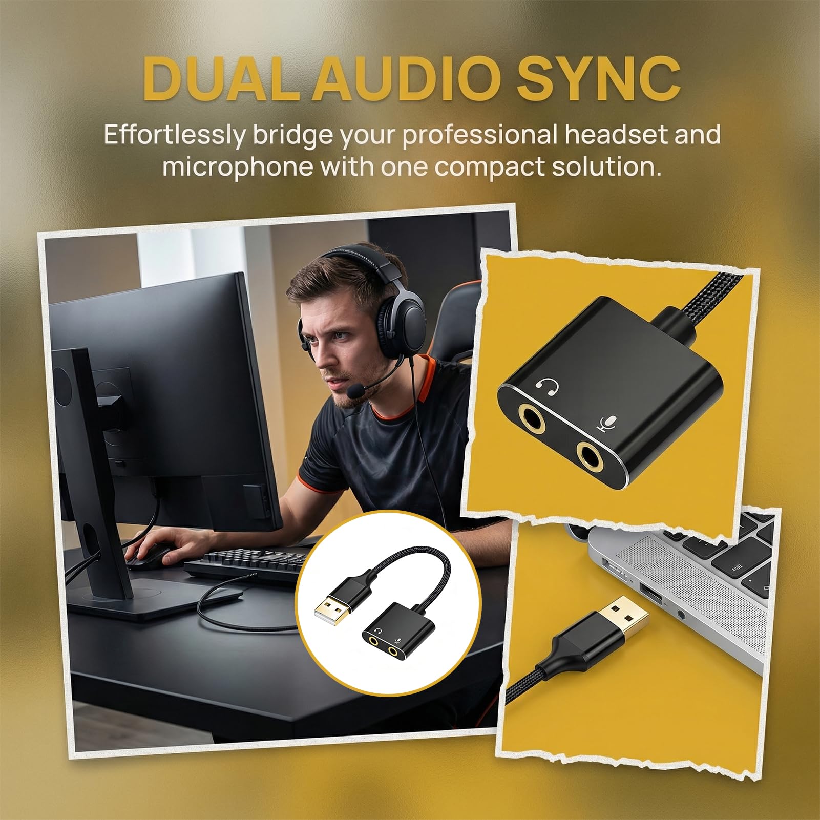 USB zu 3,5mm Klinke Audioadapter, Externe USB-Soundkarte mit Kopfhörer und Mikrofonanschluss, Plug-and-Play USB soundkarte für PC Laptop, PS4 PS5, Tragbarer USB Audio Adapter