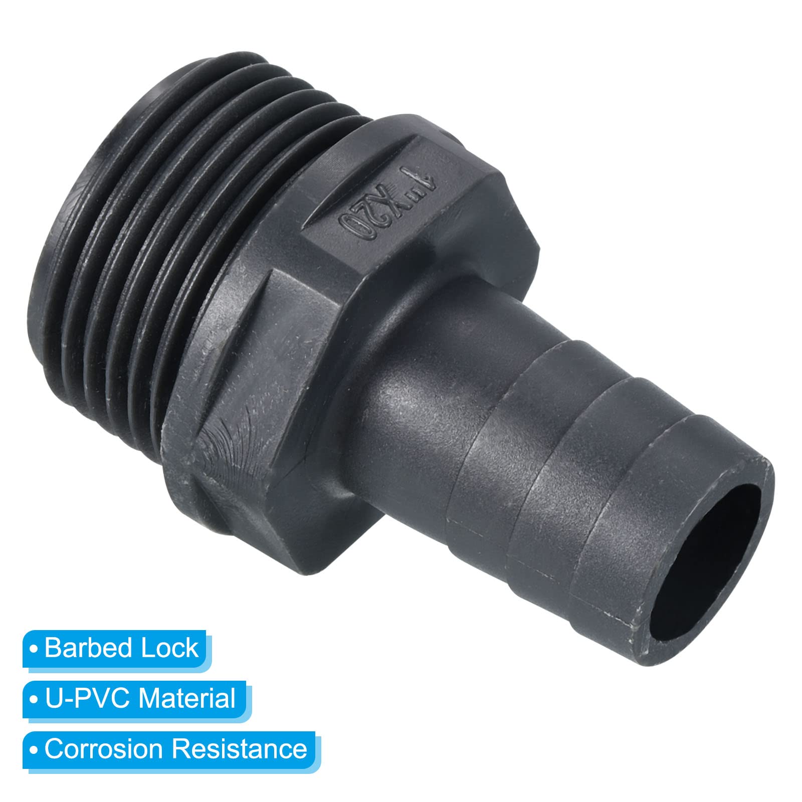 PATIKIL UPVC Barb Hose Fitting, 20mm Barbed G1 Male Thread Pipe Connector Adapter Quick Fittings for Water Fuel Air Gray - Image 4
