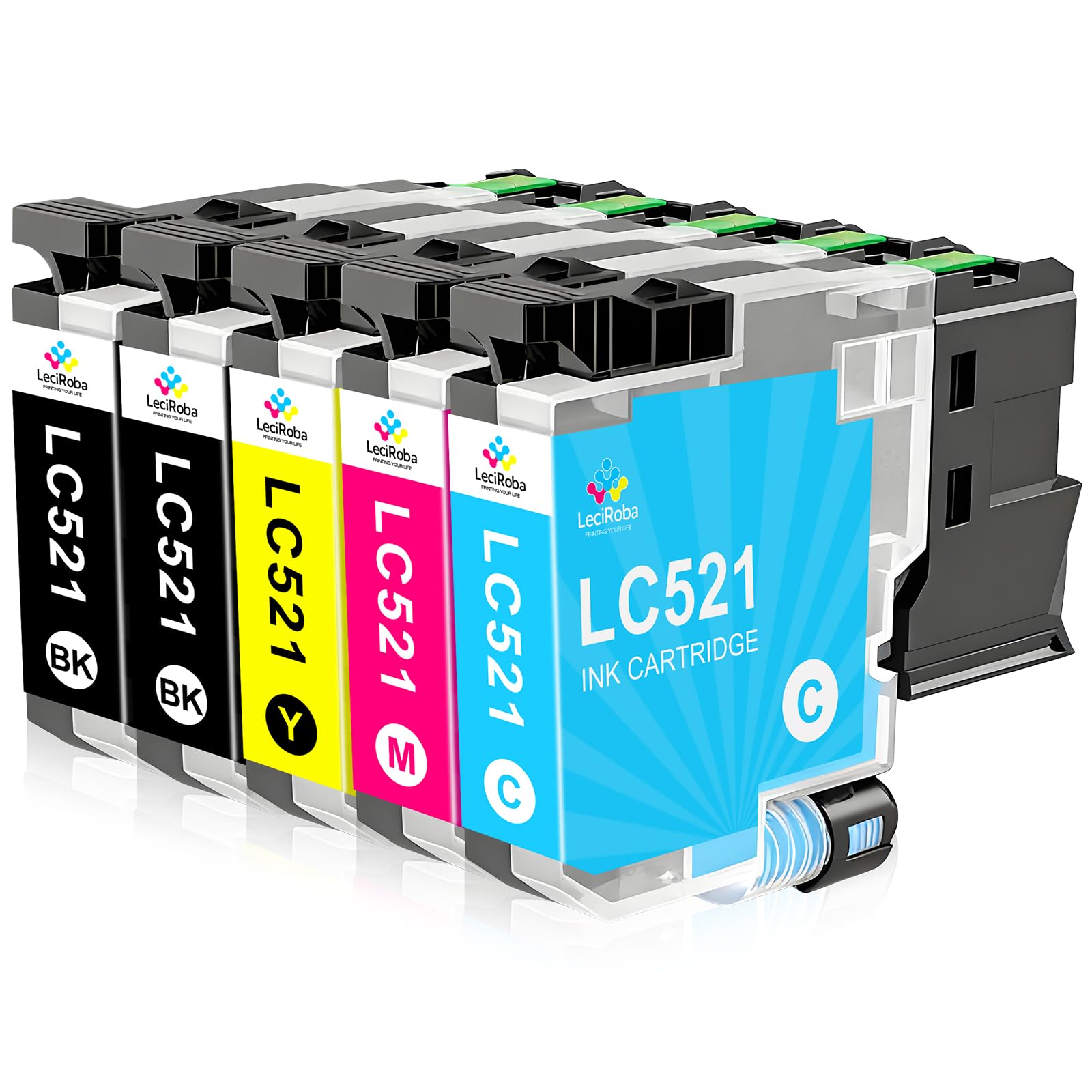 LeciRoba Cartuchos de tinta LC521 LC-521 para Brother LC-521BK LC-521C LC-521M LC-521Y para impresoras Brother DCP-J1260W DCP -J1310DW DCP-J1313DW DCP-J1360DW DCP-J1460DW (paquete de 5)