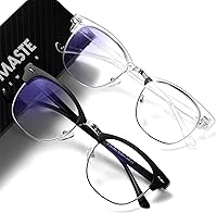 Vista 10 de Lentes de bloqueo de luz azul, vintage, medio marco, lente transparente UV, antifatiga ocular, gafas de juegos para computadora para mujeres