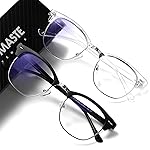 AOMASTE Blue Light Blocking Glasses Vintage Half Frame UV Clear Lens Anti Eyestrain Computer Gaming Glasses for Women Men (E-matte Black Silver+crystal Silver)