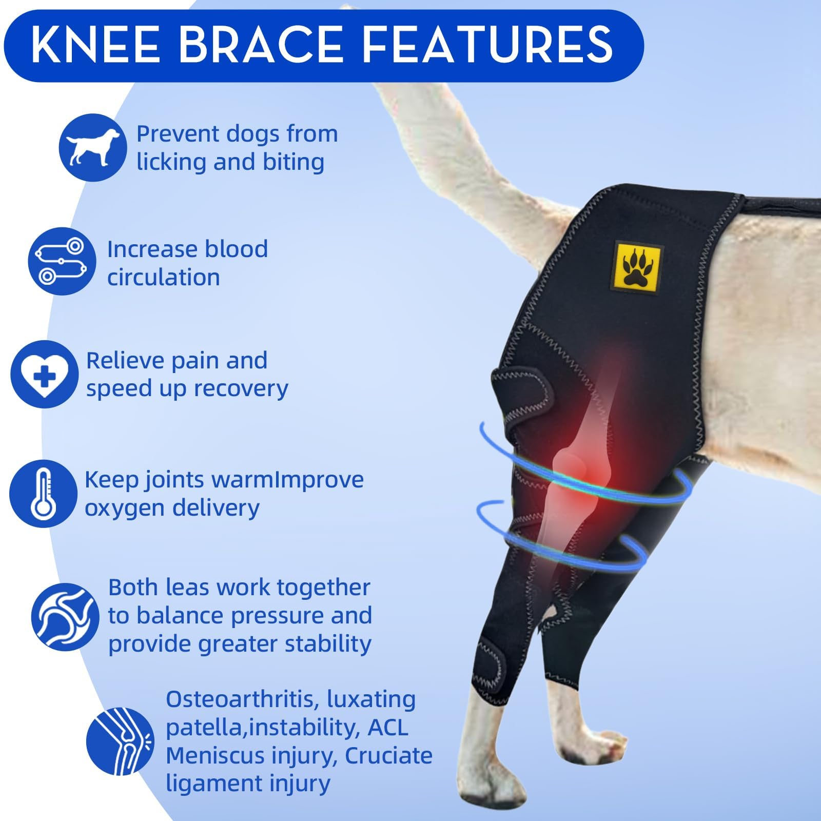 Rodillera para perro para ligamento cruzado, protector de soporte de pierna trasera para perros para lesiones del ligamento cruzado anterior, ayuda a la recuperación, articulaciones cálidas y alivio