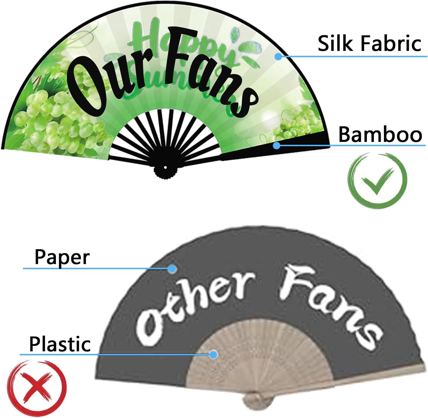 Handheld Folding Silk Fan,Large Silk Folding Fans,Folding Rave Fans for Women Men, Foldable Handheld Portable Nylon Hand Fans for Home Decor,Photography Props,Festival Dance Decor (summer A) image 5