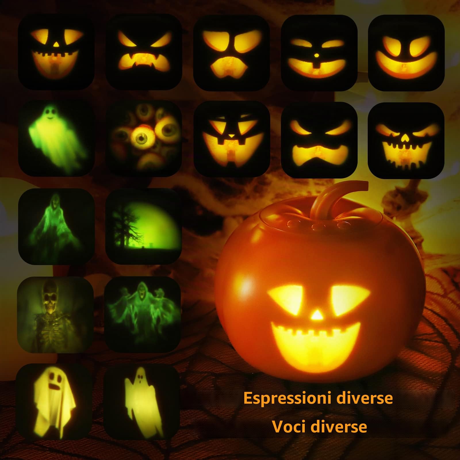 Litake Lampada di Proiezione zucca Animata Halloween, 16 Animazioni ed Effetti Sonori, Versione Inglese, Altoparlante del Proiettore Incorporato per la Decor di Halloween Festa in Famiglia