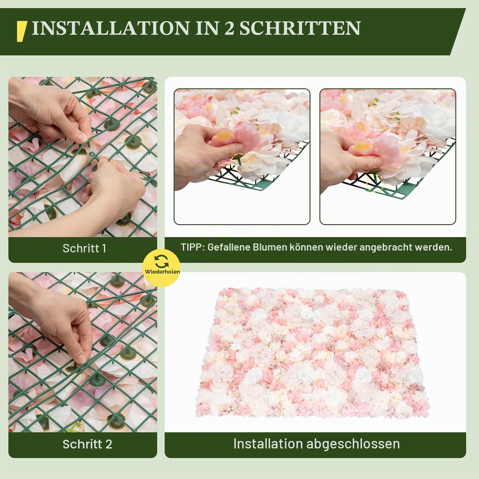12 Stück Künstliche Blumen Wand Kunstblumenwand Künstliche Blumenwand Rosenwand DIY Hintergrund 40x60cm Fuer Hochzeit Balkon Garten