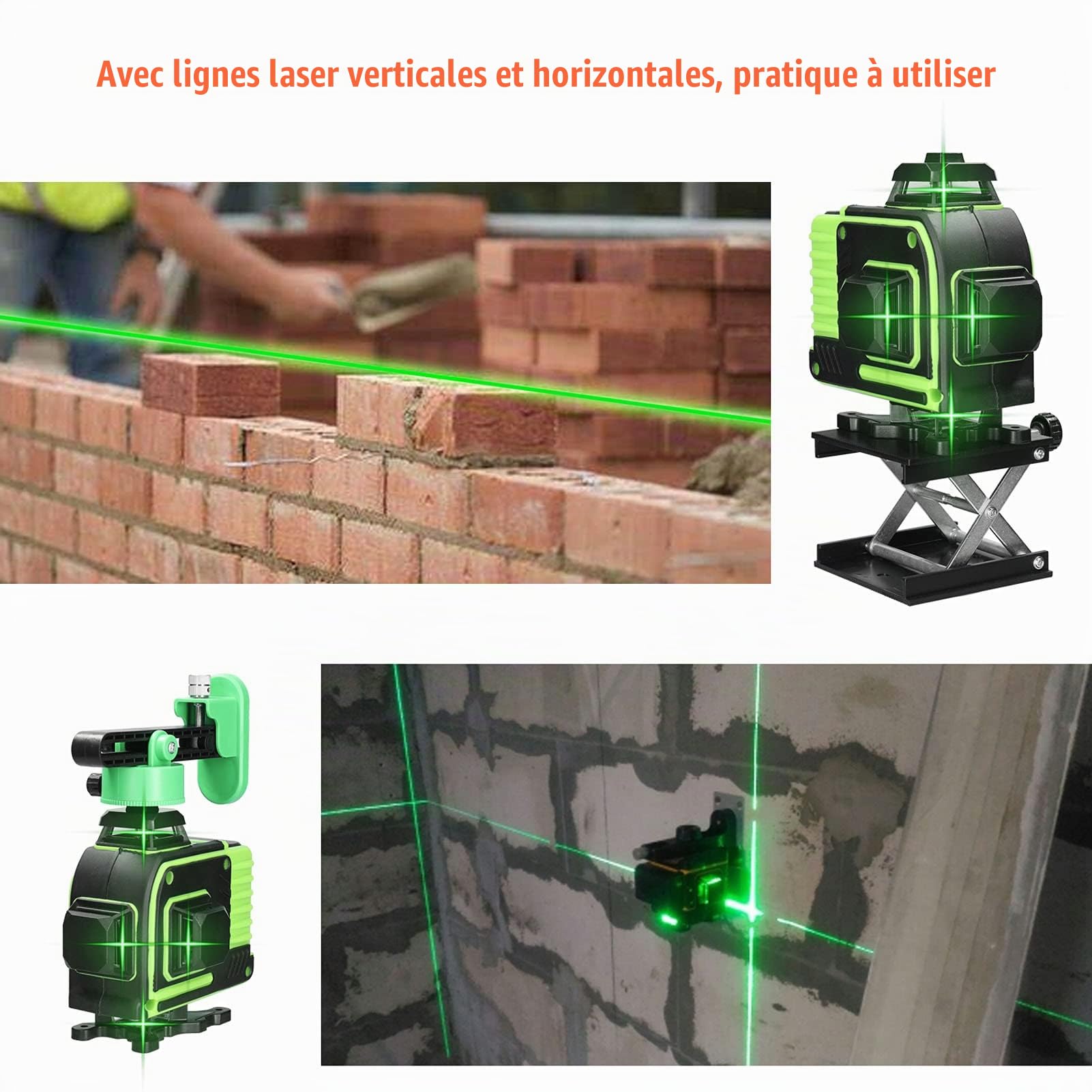 Niveau Laser 360 4D 16 Lignes avec D'auto-Nivellement de 3° du Niveaux à Bulle Laser Vert Rotatif IP54 2xBatteries Rechargeables Outil de Niveau Laser en Croix Verte Vertical Horizontal