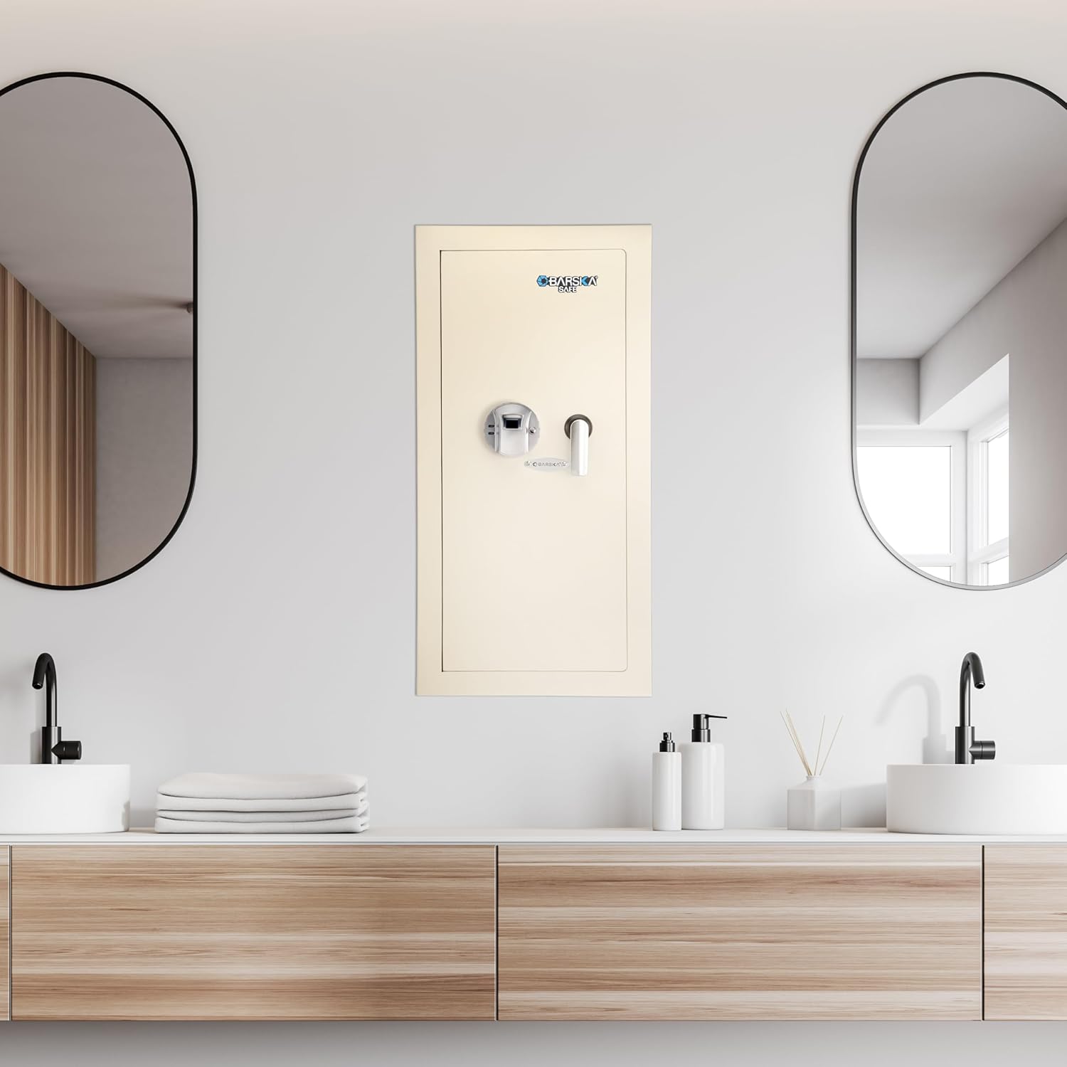 Barska 0.83 Cu Ft Biometric Wall Safe – Fingerprint Security Safe with Digital Keypad, Left-Opening Door – Hidden In-Wall Installation Between Standard Wall Studs- In wall safe - Hidden safe