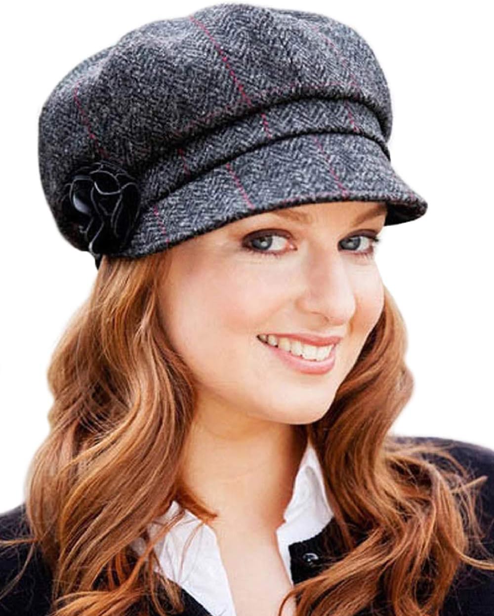 Mucros Weavers Ladies Newsboy Hat Charcoal Herringbone