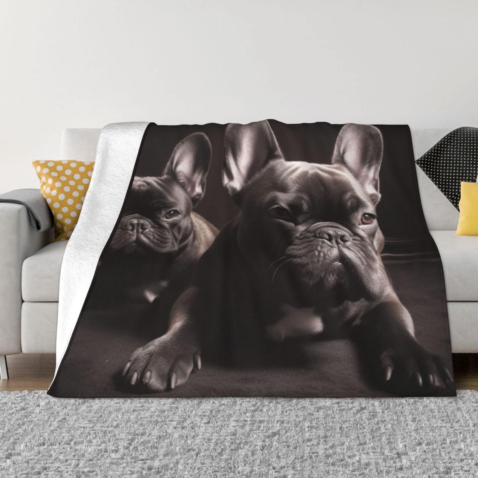 Fodpand Black Bulldog Flannel Blanket 60"X50" - Ultra-Soft Lightweight Throw Blanket For Bed, Sofa, And Couch - Luxury Air Conditioning Blankets - Cozy Warm Blankets For All Seasons