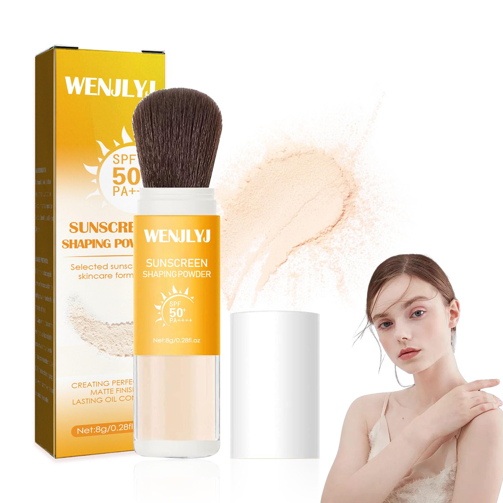 Maquillaje de polvo de ajuste de protector solar mineral, polvo translúcido SPF 50 PA ++++,Control de aceite de larga duración de ajuste facial protector solar en polvo, acabado mate, ligero,