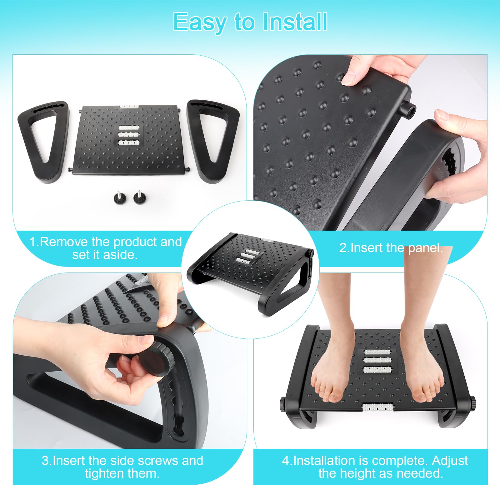 Mesqool Poggiapiedi Regolabile In Memory Foam Per Sotto Scrivania – 2 Altezze, Rivestimento Lavabile, Fondo Antiscivolo, Ergonomico Per Ufficio E Casa