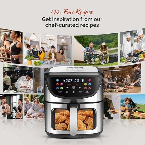 Miniatura 5 de Freidora de aire inteligente 10 en 1 con ventana de visión, gran capacidad de 8.5 cuartos de galón para 4-8 personas, cesta cuadrada de acero