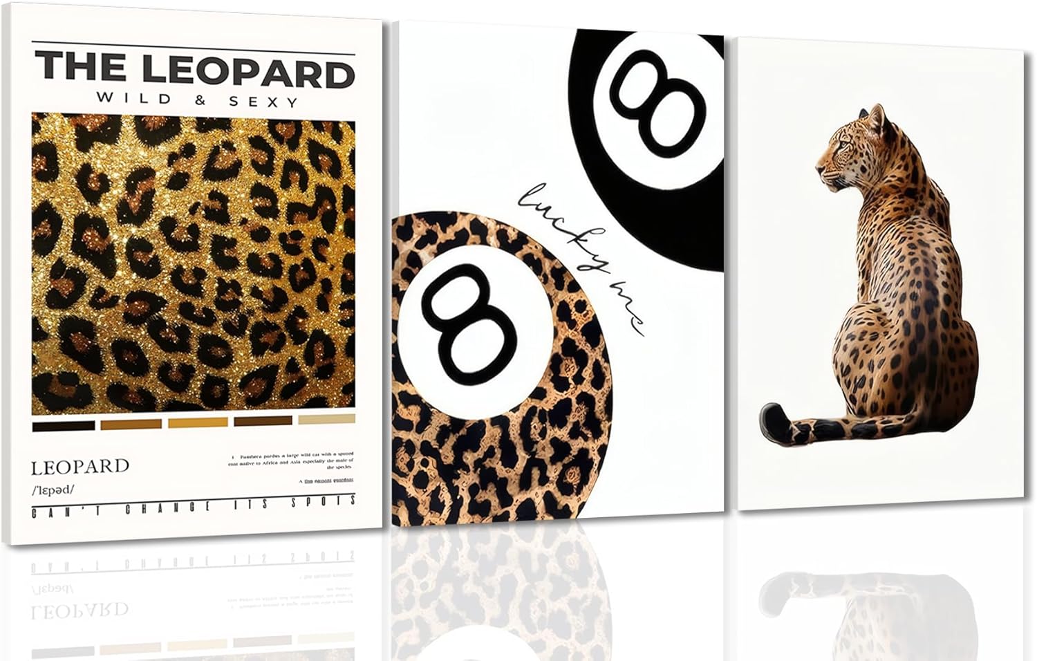 ​​Trendy Leopard Framed Set of 3 Canvas Poster Prints,Picture Modern Artwork Wall Art for Home Décor,Perfect for Adds Wilderness & Elegance to Living Room,Bedroom or Any Interior Space,16Lx12W​