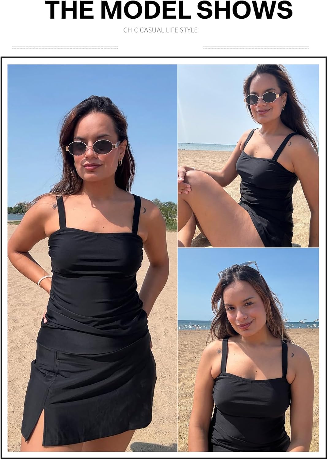 Aleumdr Women Vintage Tummy Control Two Piece Tankini Swimsuits Swimdress Push up Swimwear Bathing Suits