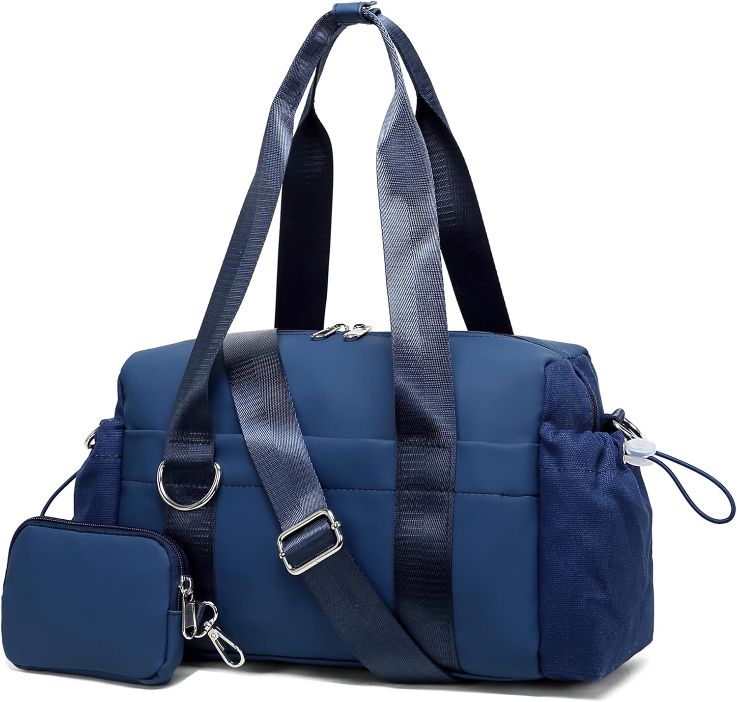 Everyday Mini Gym Bag for Women 2.0, Small Tote with Zipper Compartment Waterproof Travel Duffle Cute Handbag Workout Carry On with Removeable Shoulder Strap & Coin Wallet Easy to Clean - Navy