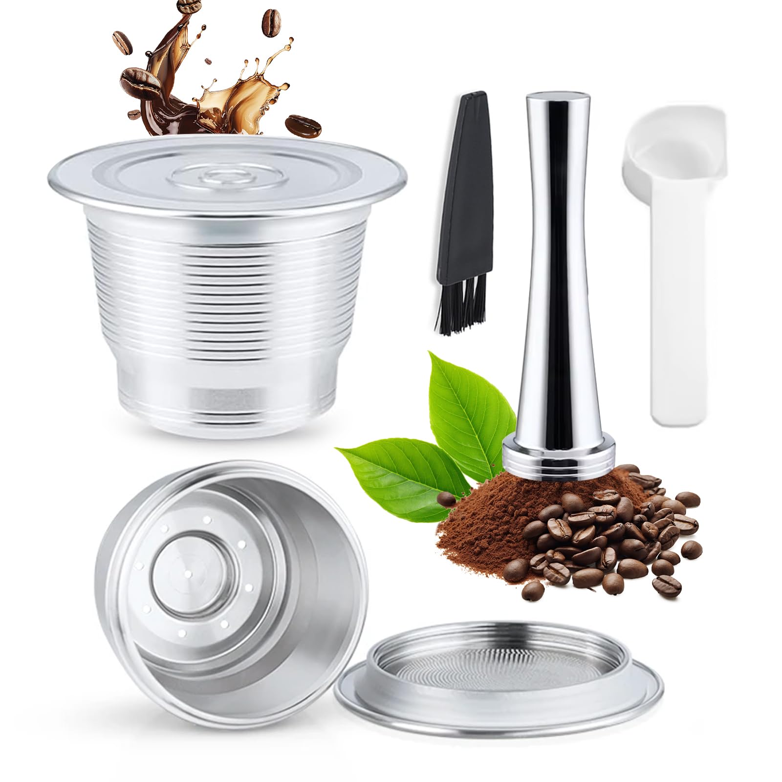 Capsule café réutilisables Nespresso inox rechargeables avec tasseur et cuillère doseuse