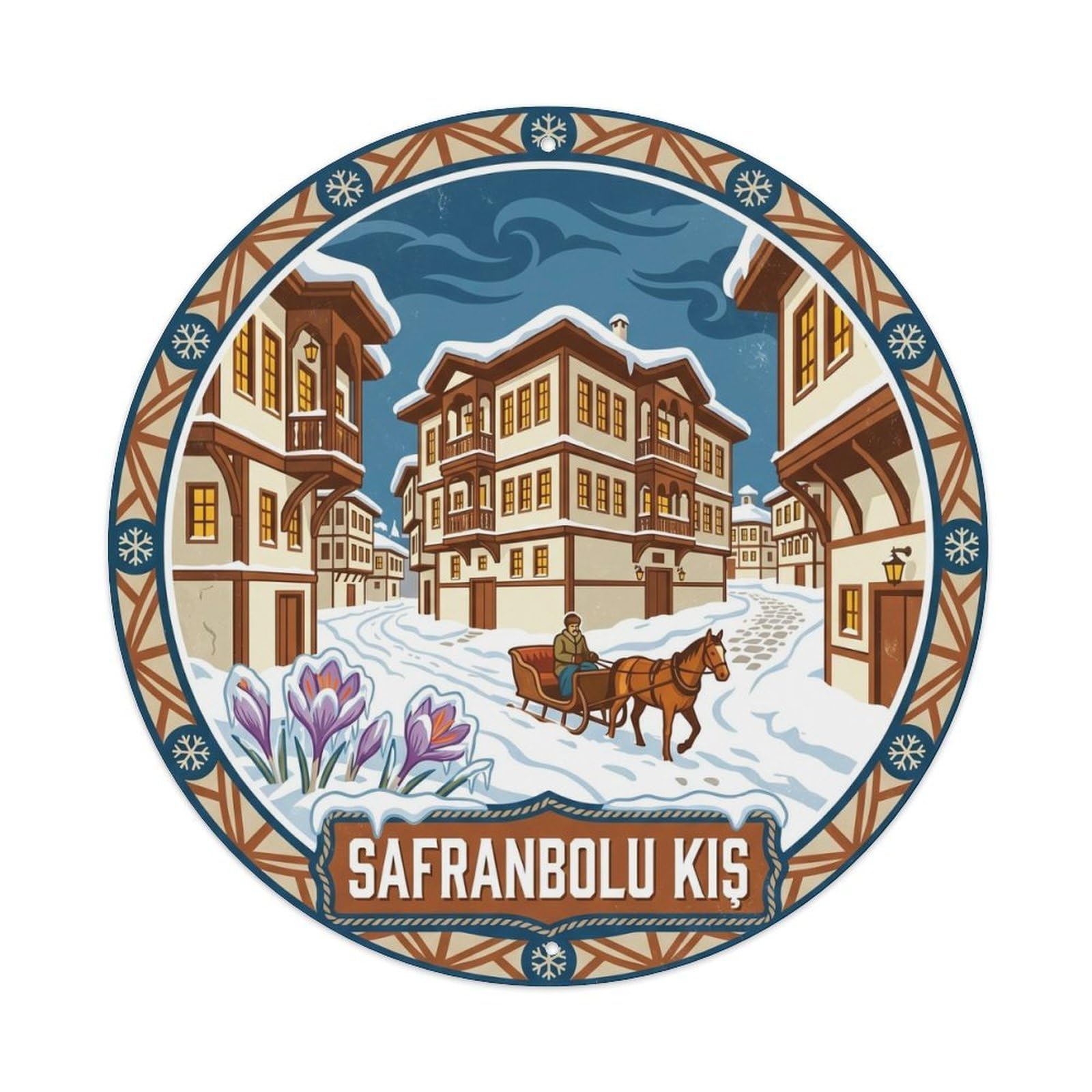 Safranbolu Winter Heritage Travel Turkey Color Block Metal Tin Sign