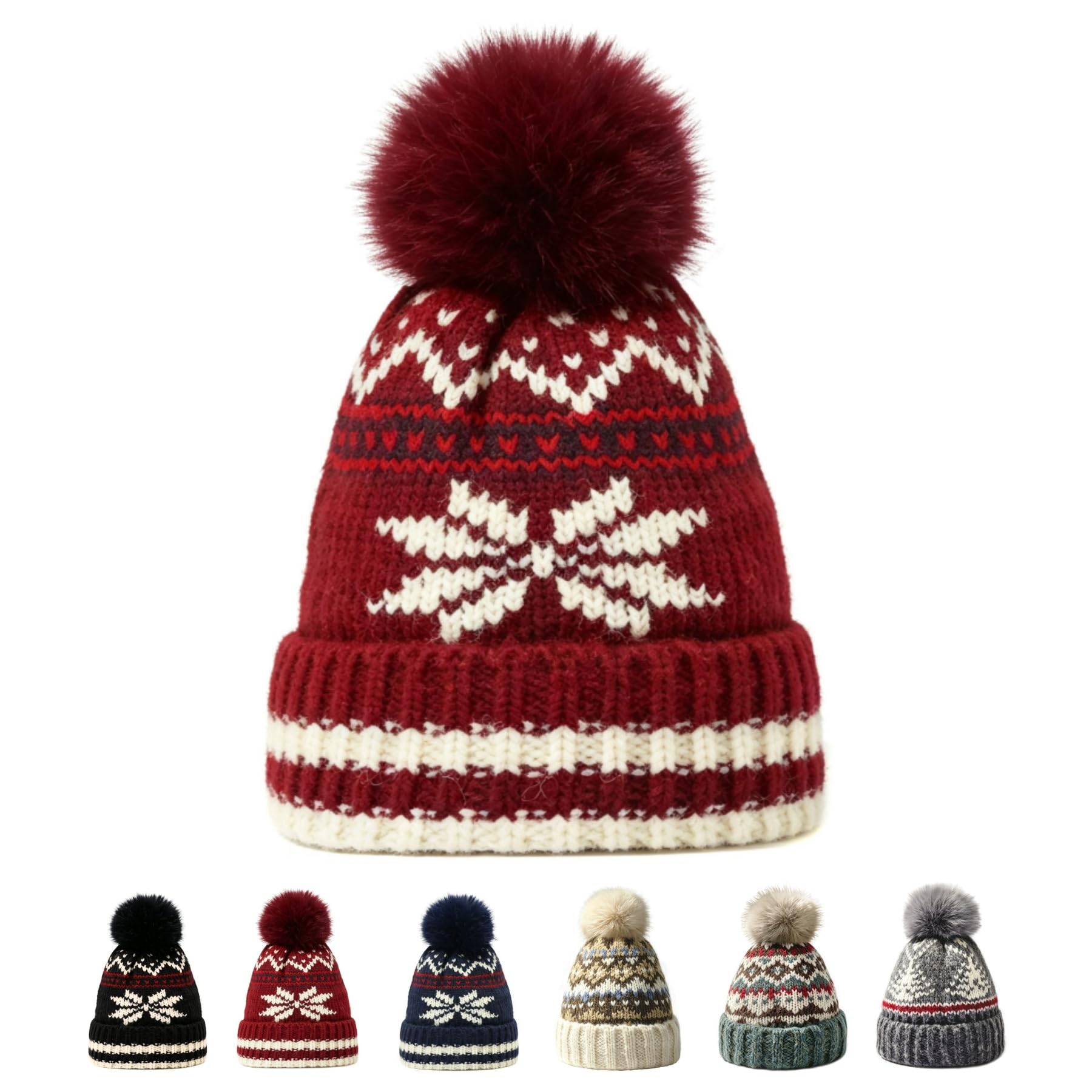 Kids Winter Beanie Hat - Fleece Lined Layer Chunky Knit Pom-Pom Stocking Cap for 3-12 Years Boys Girls Cold Weather