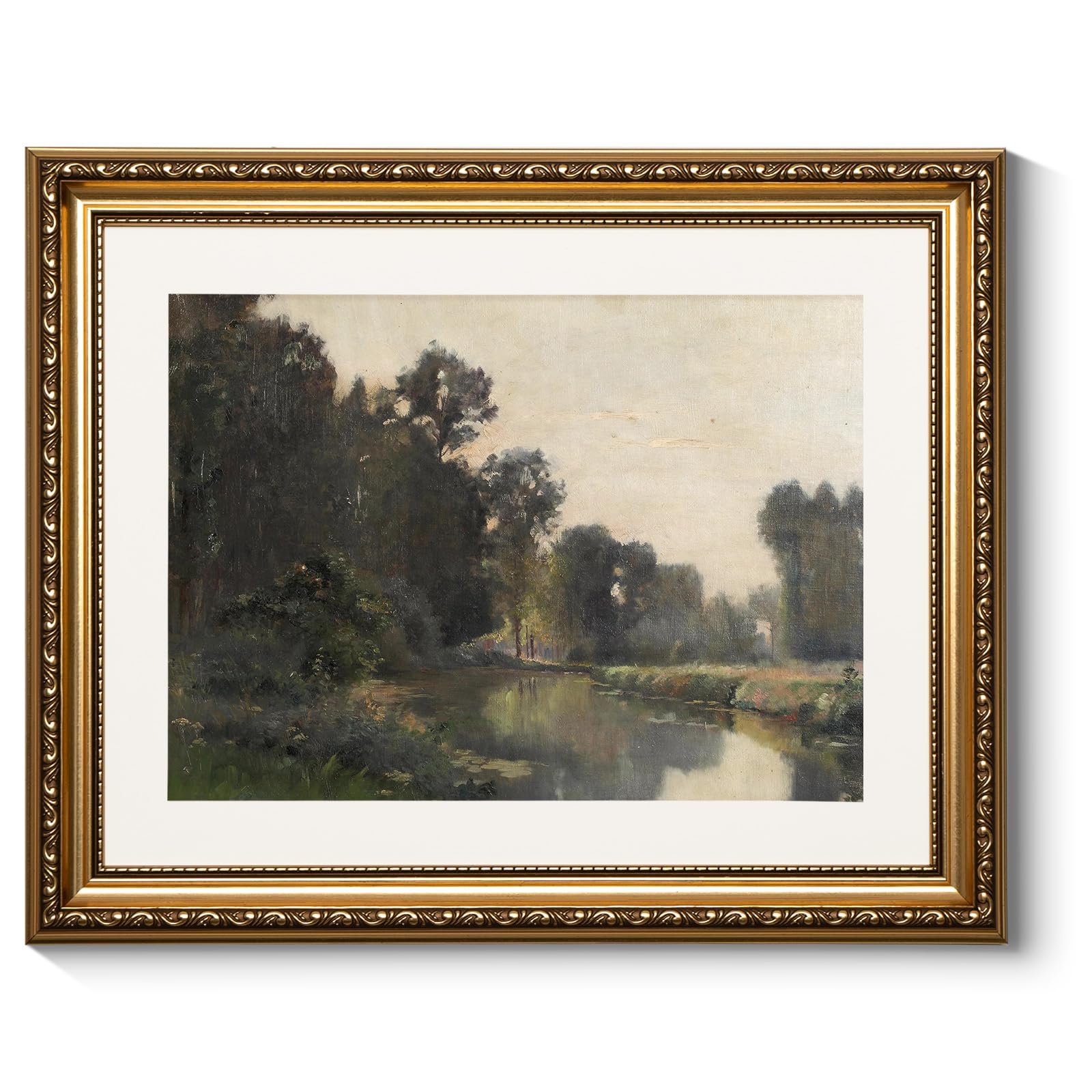 ARPEOTCY Vintage Gold Framed Wall Art Decor, Living Room Bedroom River Scenery Landscape Pictures Wall Art, Farmhouse Retro Decor, Canvas Prints, Antique Picture Frame Vintage Paintings,13x16 Inch — image 1