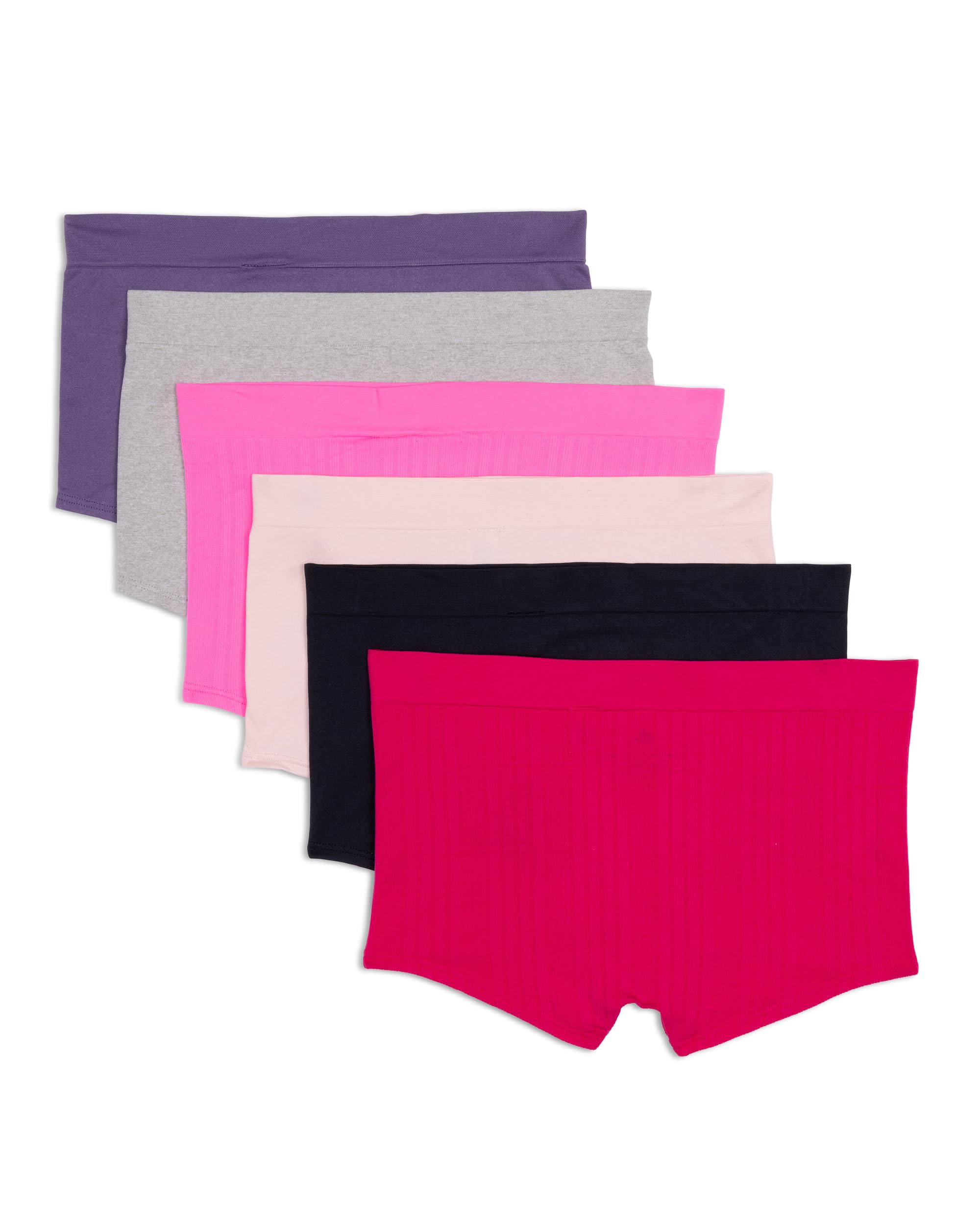 adidas Damskie krótkie majtki chłopięce (6 sztuk), Prawdziwy magenta prążkowany/czarny/brzoskwiniowy bat/świadomy różowy żebrowany/szary wrzosowy/fioletowy cień, XL