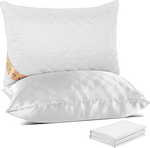 GUOAN Las almohadas de cama incluyen 2 fundas de almohada de seda tamaño Queen King, juego de 2, calidad de almohada refrescante de hotel, para