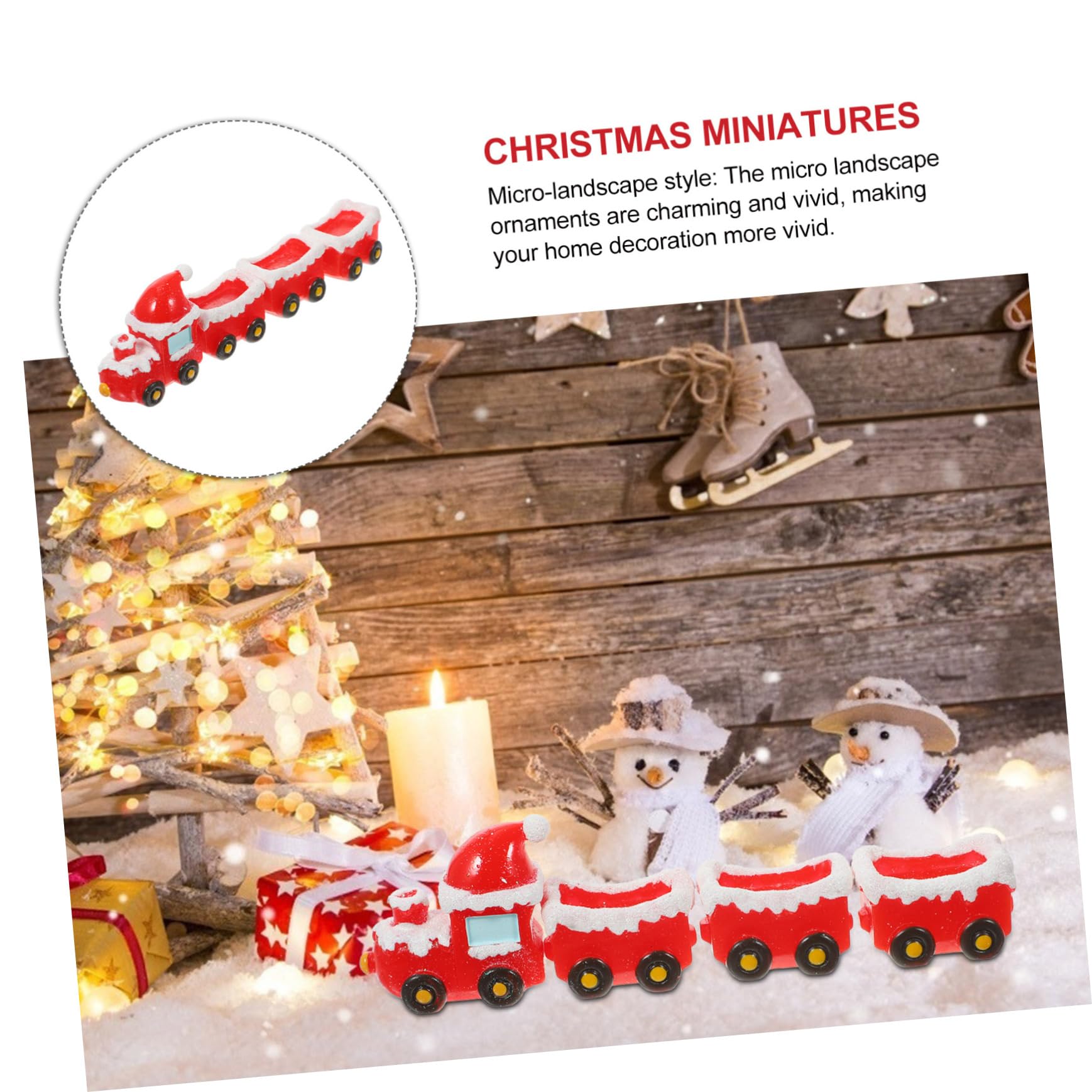 BESTOYARD 4juegos Accesorios De Miniaturas para Pueblo Navideño Decoración De Navidad Miniatura De Tren y Carrozas para Crear Escenarios Festivos Casa