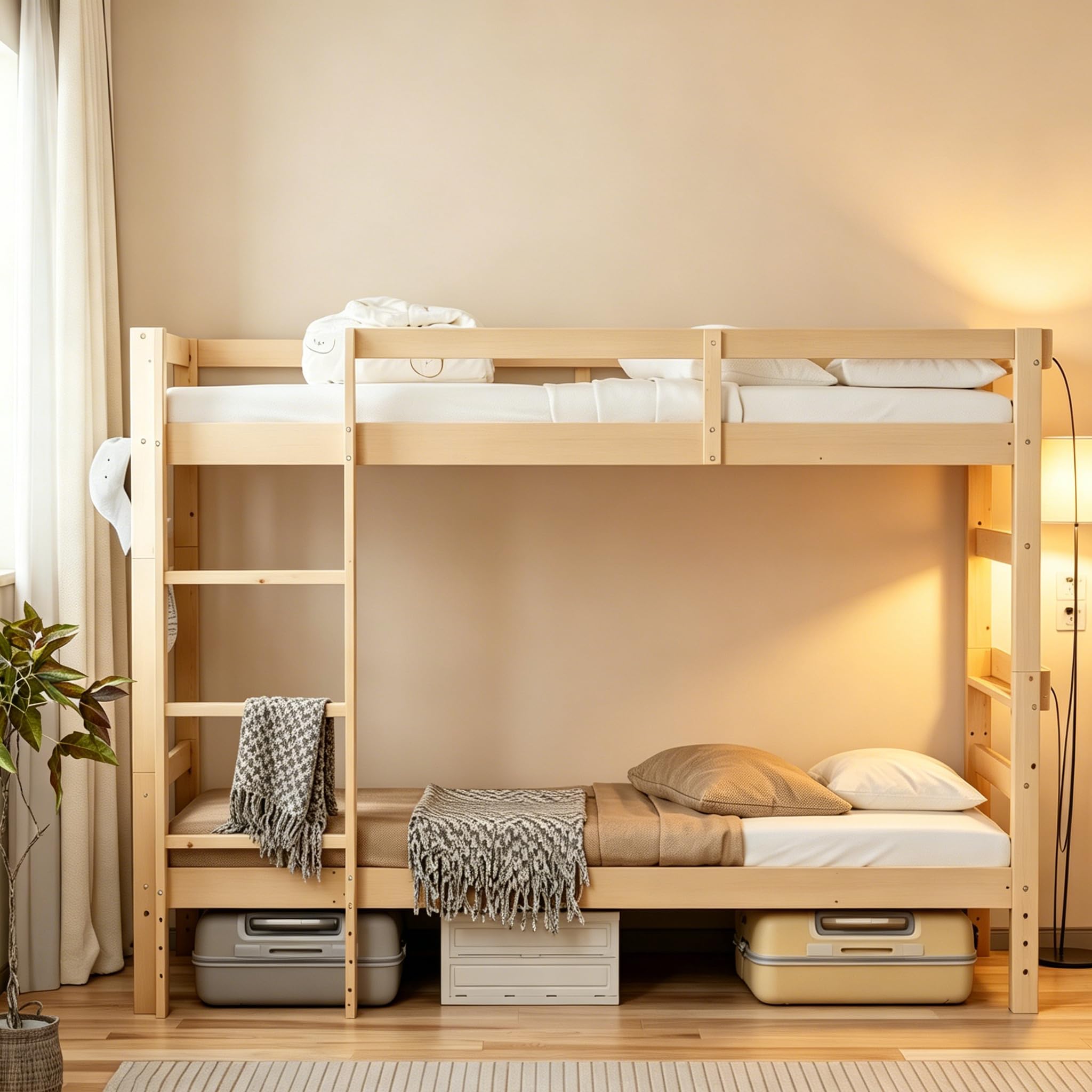 Amazon｜DEWEL 2段ベッド 木製 シングルベッド 耐荷重300kg 二段ベッド