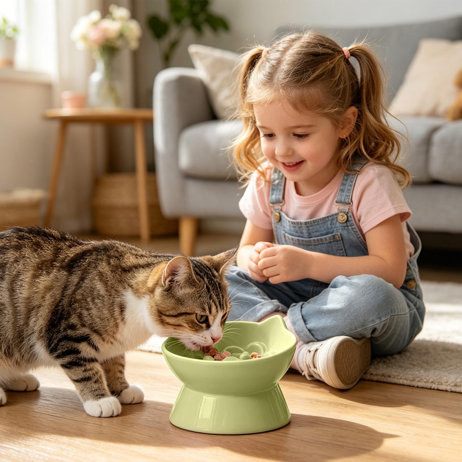 Ciotole Rialzate per Gatti Mangiatoia Lenta Anti-Ingordigia in Ceramica | Ciotole Sopraelevate Per Gatti per Interni Soggiorno Cucina Casa Appartamento Terrazzo