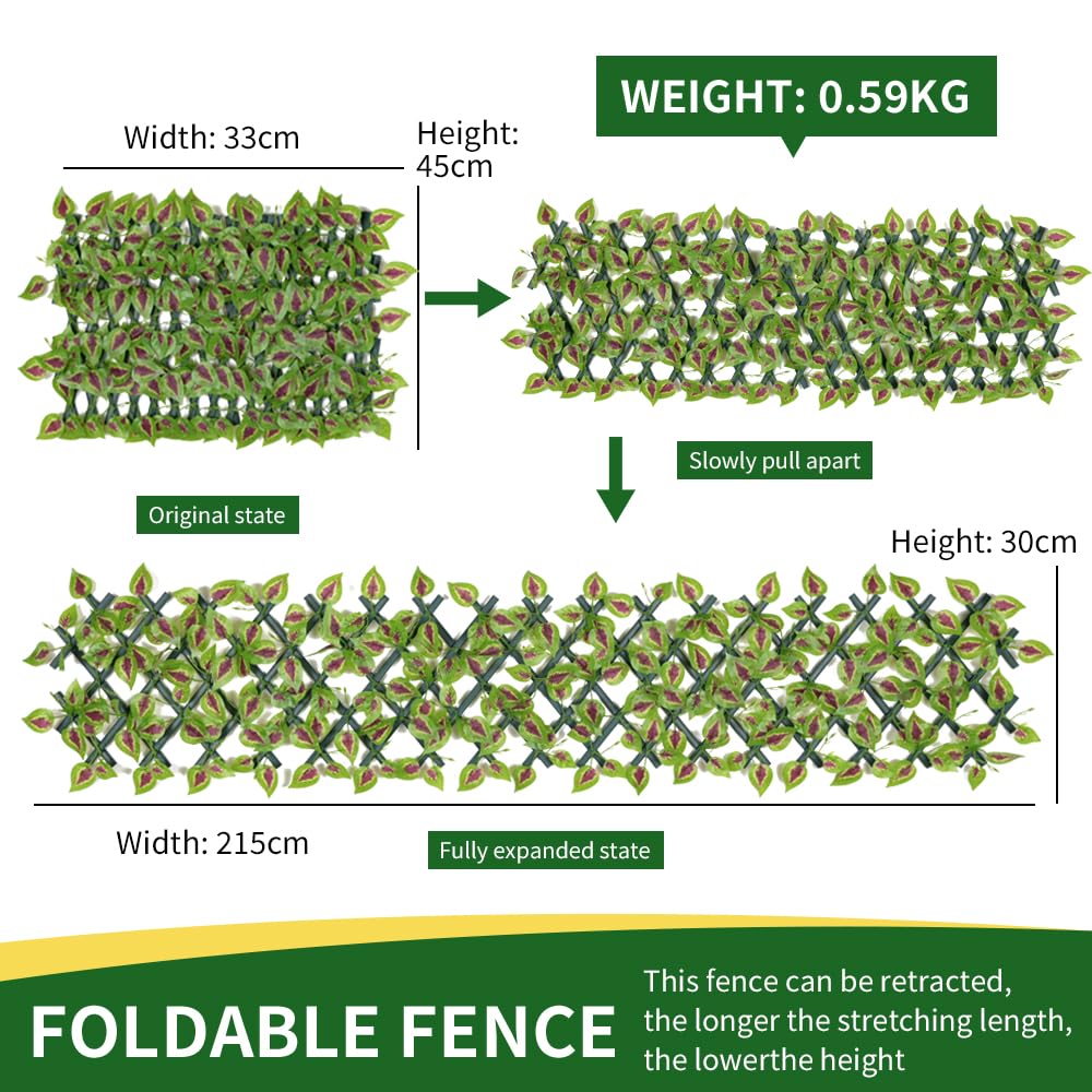Expandable Garden Fence Panels - Privacy Screen with Faux Ivy & Greenery - 200x30cm, Shiso Leaf - Image 4